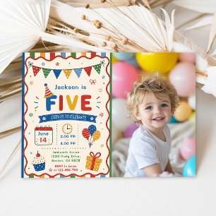 Colorful FIVE 5th Birthday Party Invitation
