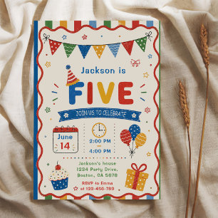 Colorful FIVE 5th Birthday Party Invitation