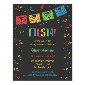 Colorful Flags and Confetti Fiesta Baby Shower Invitation