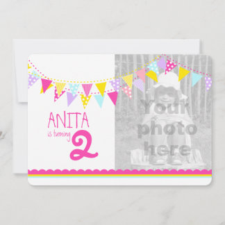 Colorful flags girls 2nd birthday party invite