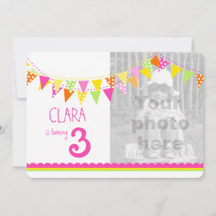 Colorful flags girls 3rd birthday party invite