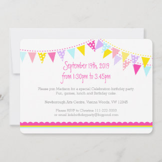 Colorful flags girls 4th birthday party invite