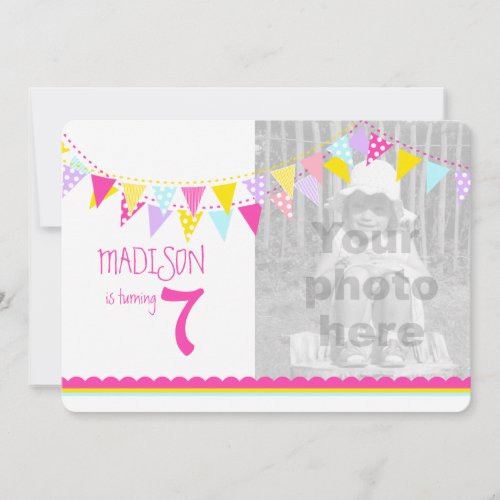 Colorful flags girls 7th birthday party invite