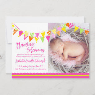 Colorful flags girls baby naming invite
