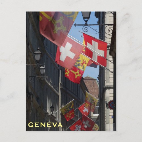 Colorful Flags in Geneva Switzerland Postcard