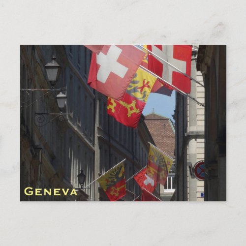 Colorful Flags in Geneva Switzerland Postcard