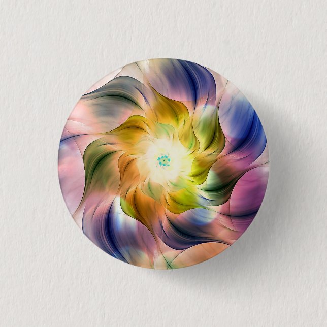Colorful Flame Fractal Flower  Button (Front)