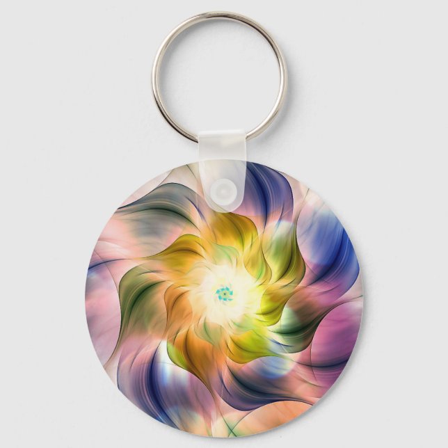 Colorful Flame Fractal Flower  Keychain (Front)