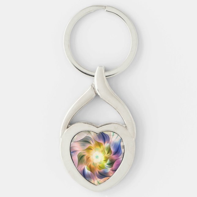 Colorful Flame Fractal Flower Keychain (Front)