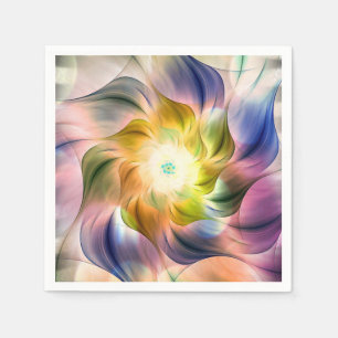 Colorful Flame Fractal Flower Napkins
