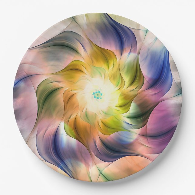 Colorful Flame Fractal Flower  Paper Plates (Front)