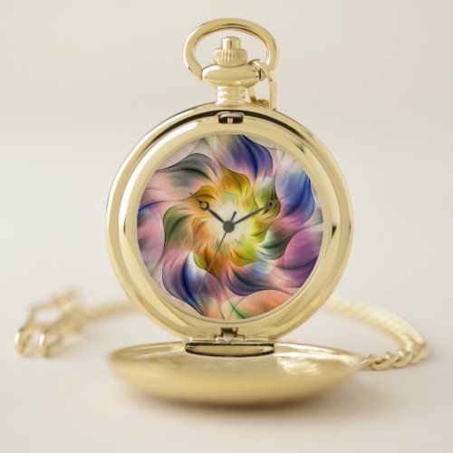 Colorful Flame Fractal Flower  Pocket Watch