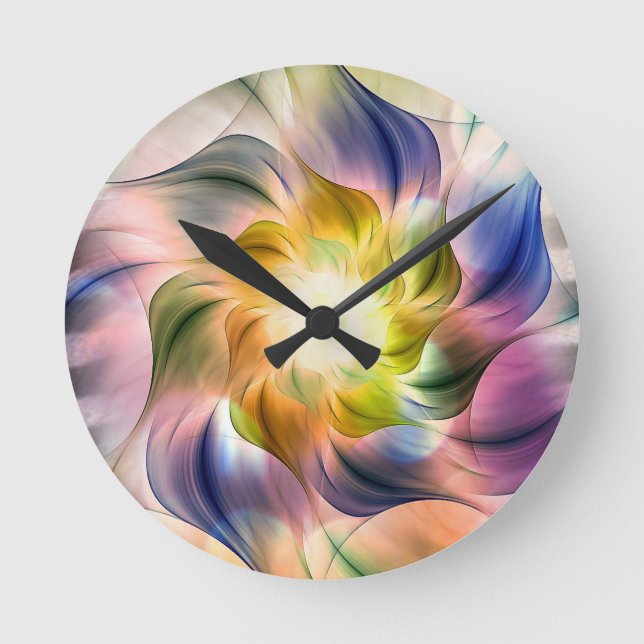 Colorful Flame Fractal Flower  Round Clock (Front)