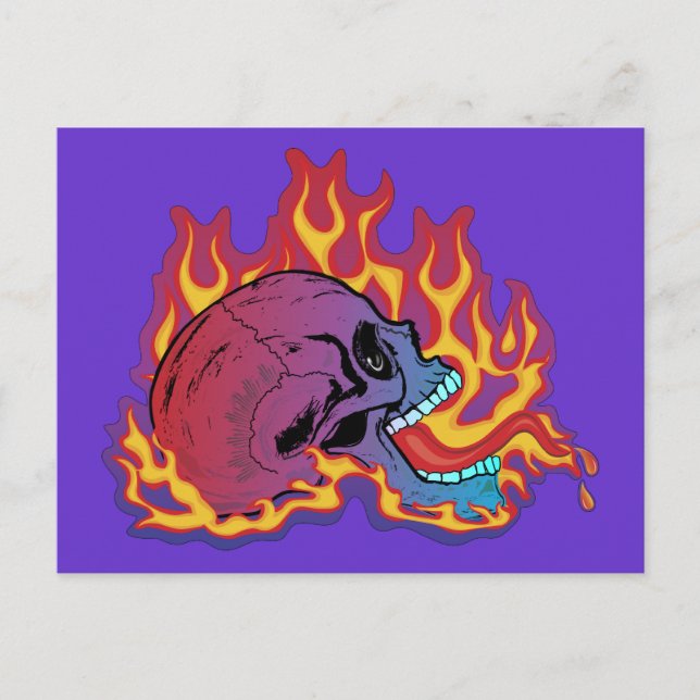 Colorful Flaming Skull Postcard (Front)