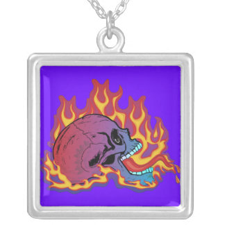 Colorful Flaming Skull Silver Plated Necklace