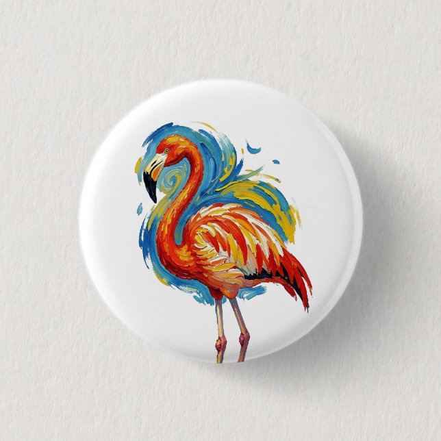 Colorful Flamingo Abstract Brushstroke Bird Art Button (Front)
