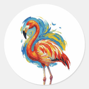 Colorful Flamingo Abstract Brushstroke Bird Art Classic Round Sticker