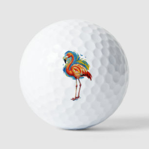 Colorful Flamingo Abstract Brushstroke Bird Art Golf Balls