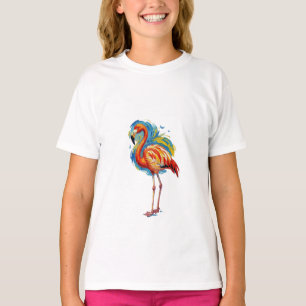 Colorful Flamingo Abstract Brushstroke Bird Art T-Shirt