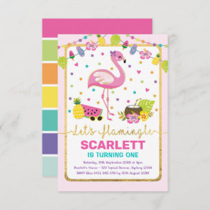 Colorful Flamingo Birthday Girls Tropical Party Invitation