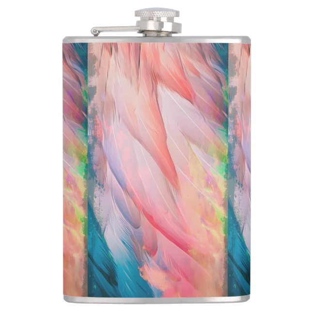 Colorful Flamingo Feathers  Flask (Front)