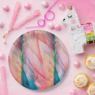 Colorful Flamingo Feathers Paper Plates