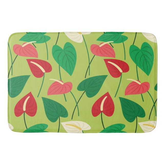 Colorful flamingo flowers pattern bath mat (Front)