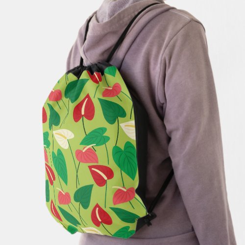 Colorful flamingo flowers pattern drawstring bag