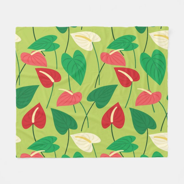 Colorful flamingo flowers pattern fleece blanket (Front (Horizontal))