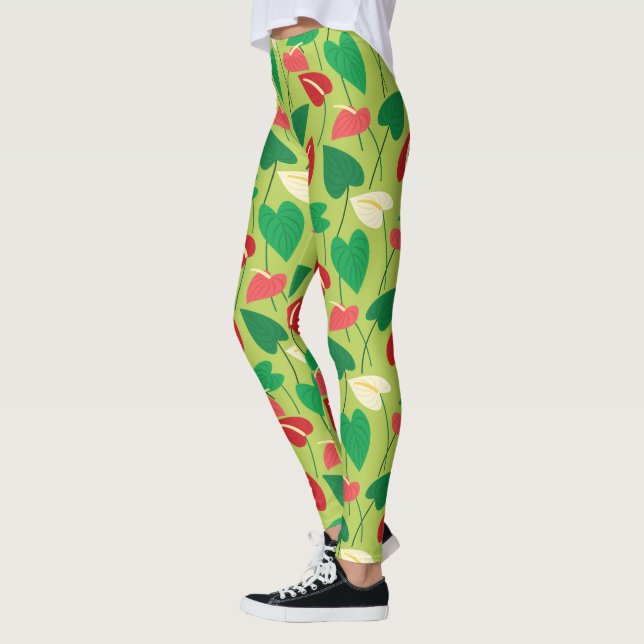 Colorful flamingo flowers pattern leggings (Left)