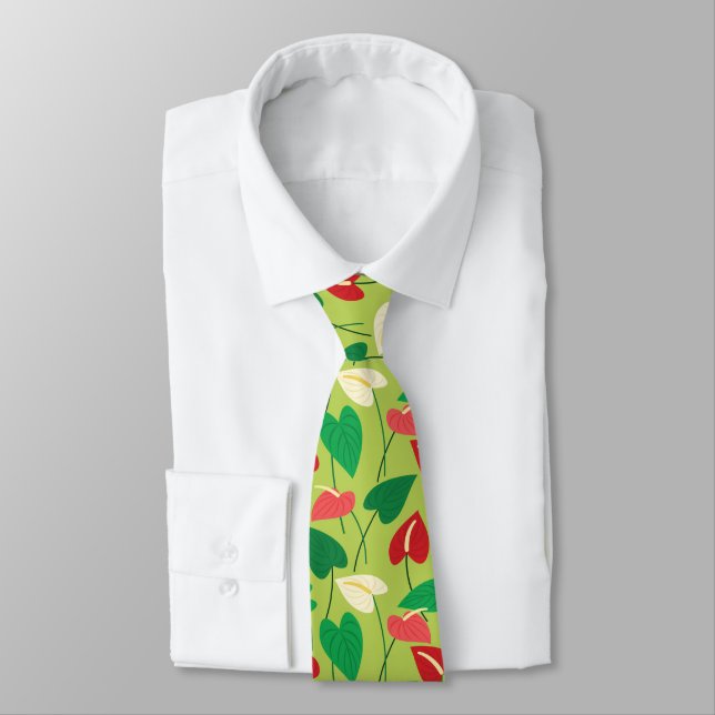 Colorful flamingo flowers pattern neck tie (Tied)