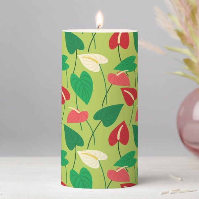 Colorful flamingo flowers pattern pillar candle (In Situ)