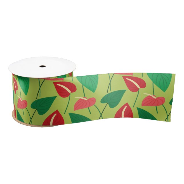 Colorful flamingo flowers pattern satin ribbon (Spool)