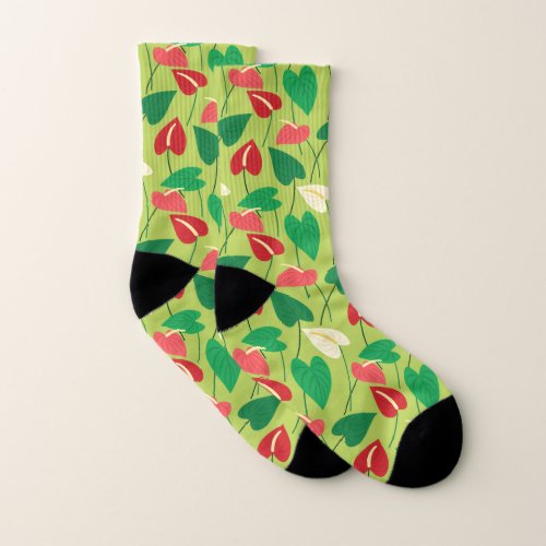 Colorful flamingo flowers pattern socks