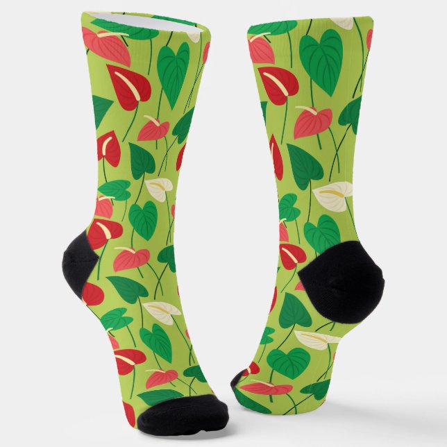 Colorful flamingo flowers pattern socks (Angled)