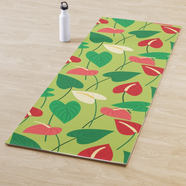 Colorful flamingo flowers pattern yoga mat (In Situ)