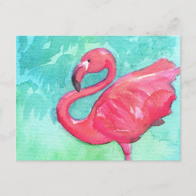 Colorful flamingo Painting Post Card (Front)
