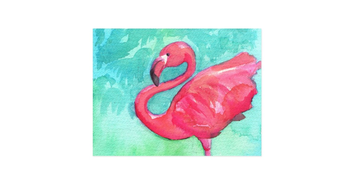 Colorful Flamingo Painting Post Card Zazzle Com