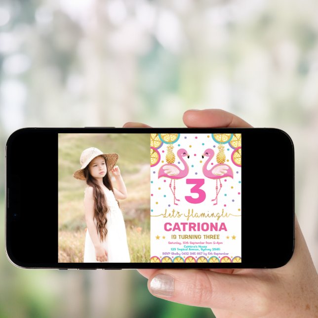 Colorful Flamingo Party Tropical Luau Birthday Invitation (Front Digital)