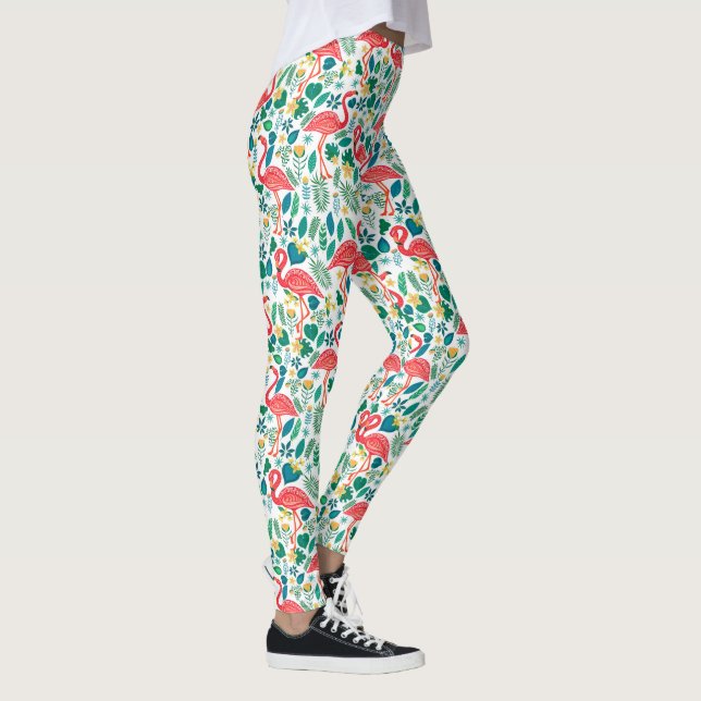Colorful flamingos tropical flowers pattern leggings (Right)