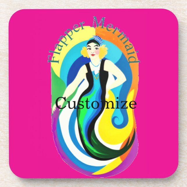 Colorful Flapper Mermaid Thunder_Cove Beverage Coaster (Front)