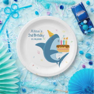 Colorful Flat Simple Baby Sharks Birthday Party 9" Paper Plates