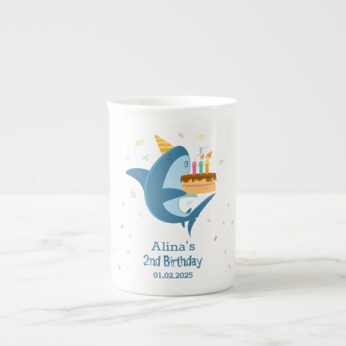 Colorful Flat Simple Baby Sharks Birthday Party Bone China Mug