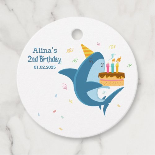 Colorful Flat Simple Baby Sharks Birthday Party Favor Tags