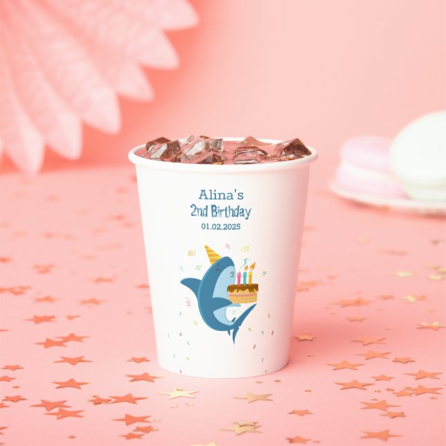 Colorful Flat Simple Baby Sharks Birthday Party Paper Cups (Insitu)