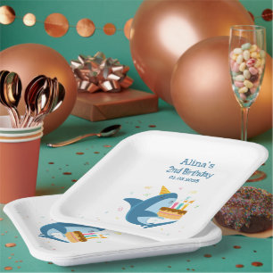 Colorful Flat Simple Baby Sharks Birthday Party Paper Plates