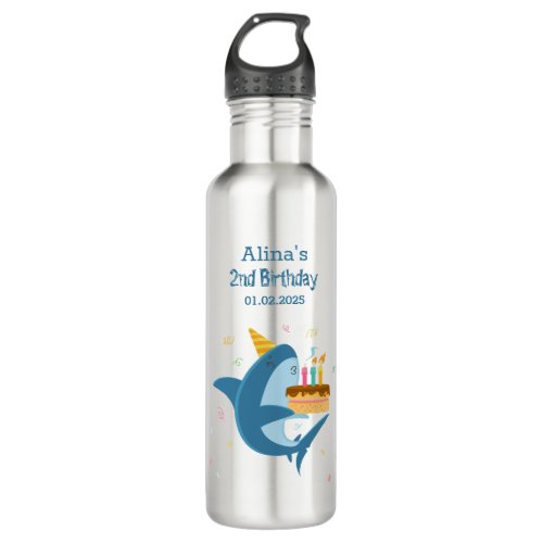 Colorful Flat Simple Baby Sharks Birthday Party  Stainless Steel Water Bottle