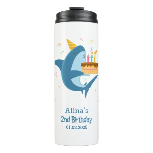 Colorful Flat Simple Baby Sharks Birthday Party Thermal Tumbler