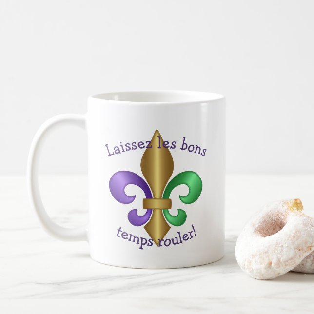 Colorful Fleur de Lis Good Times Coffee Mug (With Donut)