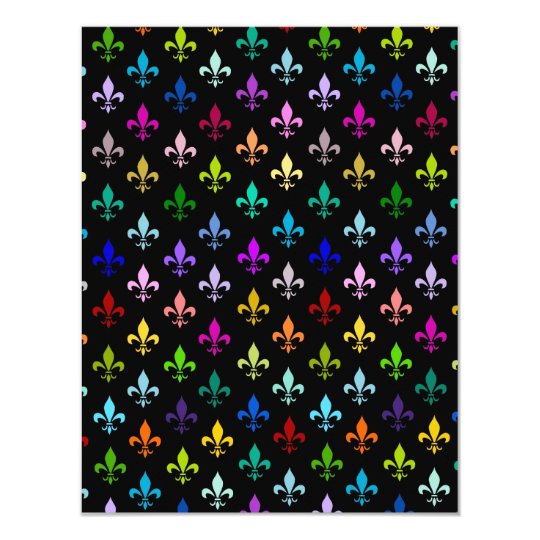 Colorful fleur de lis pattern on black card